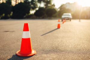 Cones for the examination, driving school concept